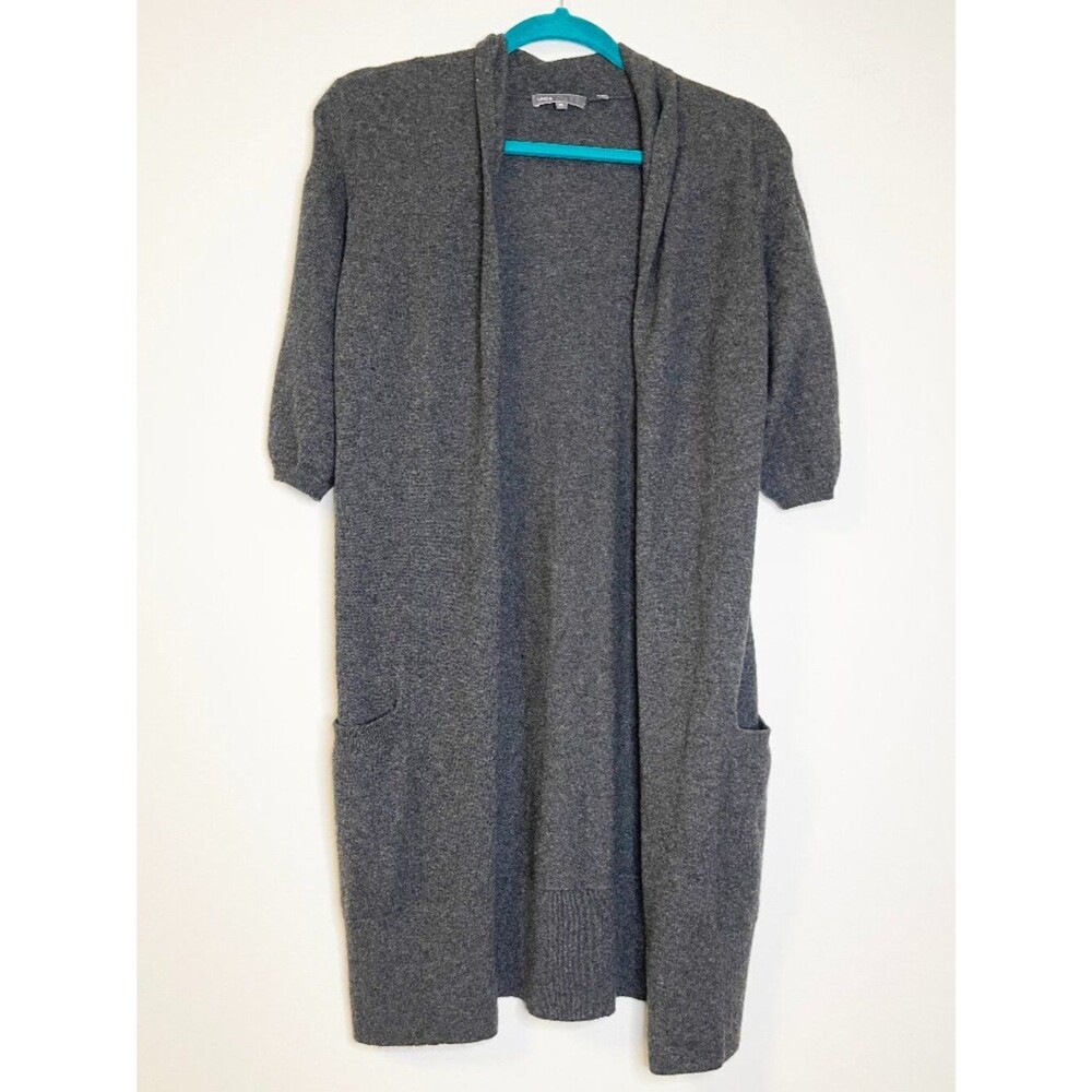 Vince 100% Cashmere Long Open Cardigan Sweater Gray Duster XS Luxury Knit